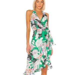 NWT Parker Addie Green Floral Halter High Low Midi Dress Size 8